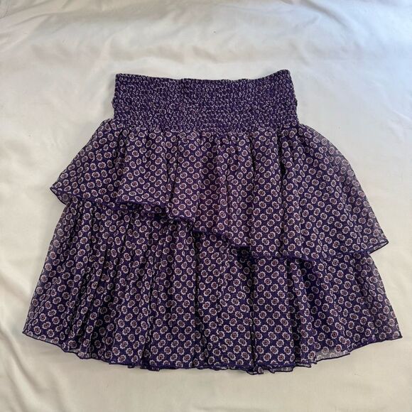 MAJE Floral Print Mid Rise Tiered Skirt Purple Size 3 / L Smocked Waist Boho - Picture 1 of 9